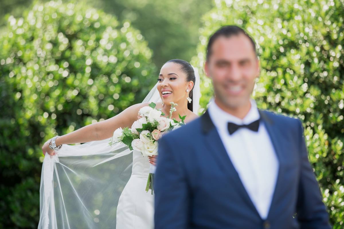 First Look Akinyi + Romain's first look before their wedding ceremony